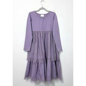Hanna Andersson Tulle Dress Girls 140 US 10 Lavender Long Sleeve Crew Neck NWOT